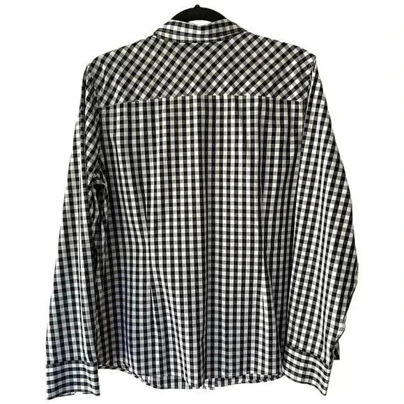 TALBOTS NWOT NO IRON SHIRT BUTTON FRONT BLACK WHITE GINGHAM COTTON | EXTRA LARGE - Picture 5 of 8
